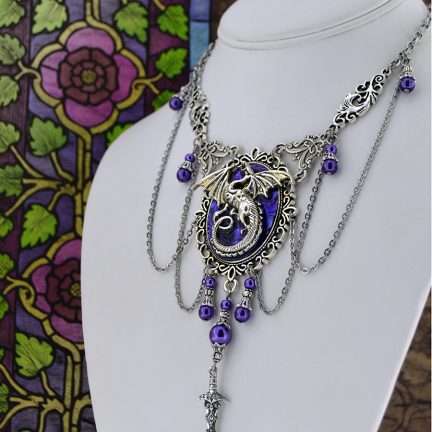 purple fantasy dragon necklace on bust