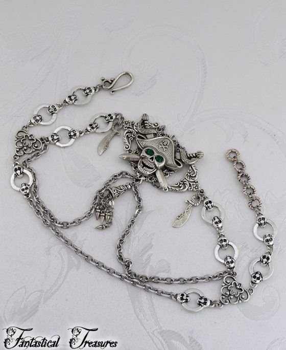 Pirate boot chain jewelry in green and antique silver