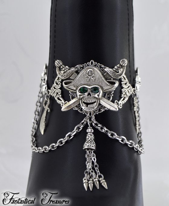 Pirate boot chain jewelry on boot in green