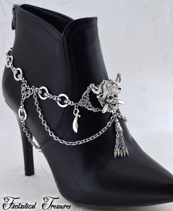 Red pirate boot jewelry chain on boot